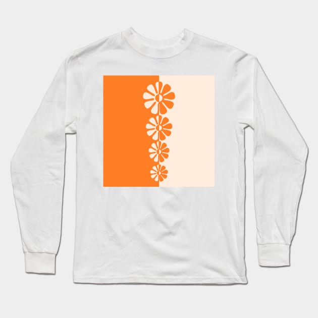 1960's Bold Retro Mod Flowers in Orange and Cream Long Sleeve T-Shirt by MellowCat